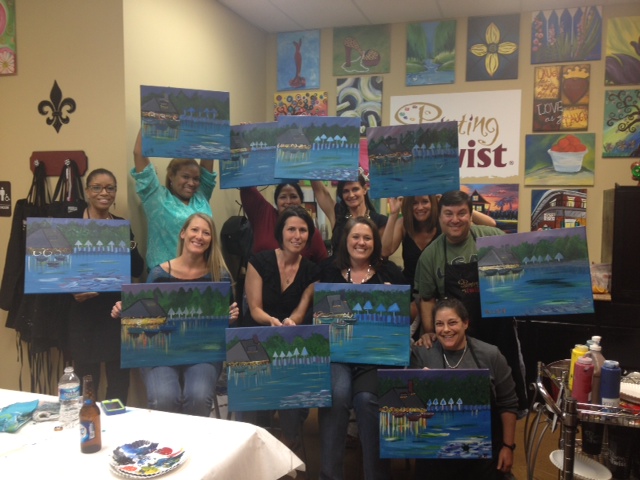 matthews dentist and team visits painting with a twist.